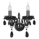 Wandlampe Queen 2-flammig Schwarz, Chrom mit eleganten Kristallelementen und klaren Glühbirnen.