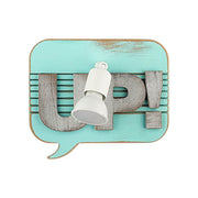 Applique murale pour enfant UP Comic Buch gris-menthe avec inscription « UP ! » sur fond gris et vert menthe.
