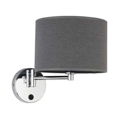 Wall light Hotel with grey fabric shade in modern design with chromed bracket.