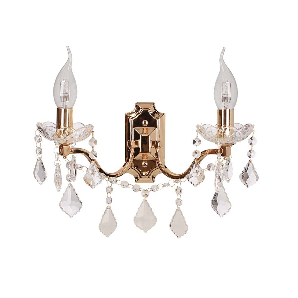 Wandleuchte Odessa 2-flammig Goldfarben, Transparent mit Kristallhänger für elegantes Ambiente.