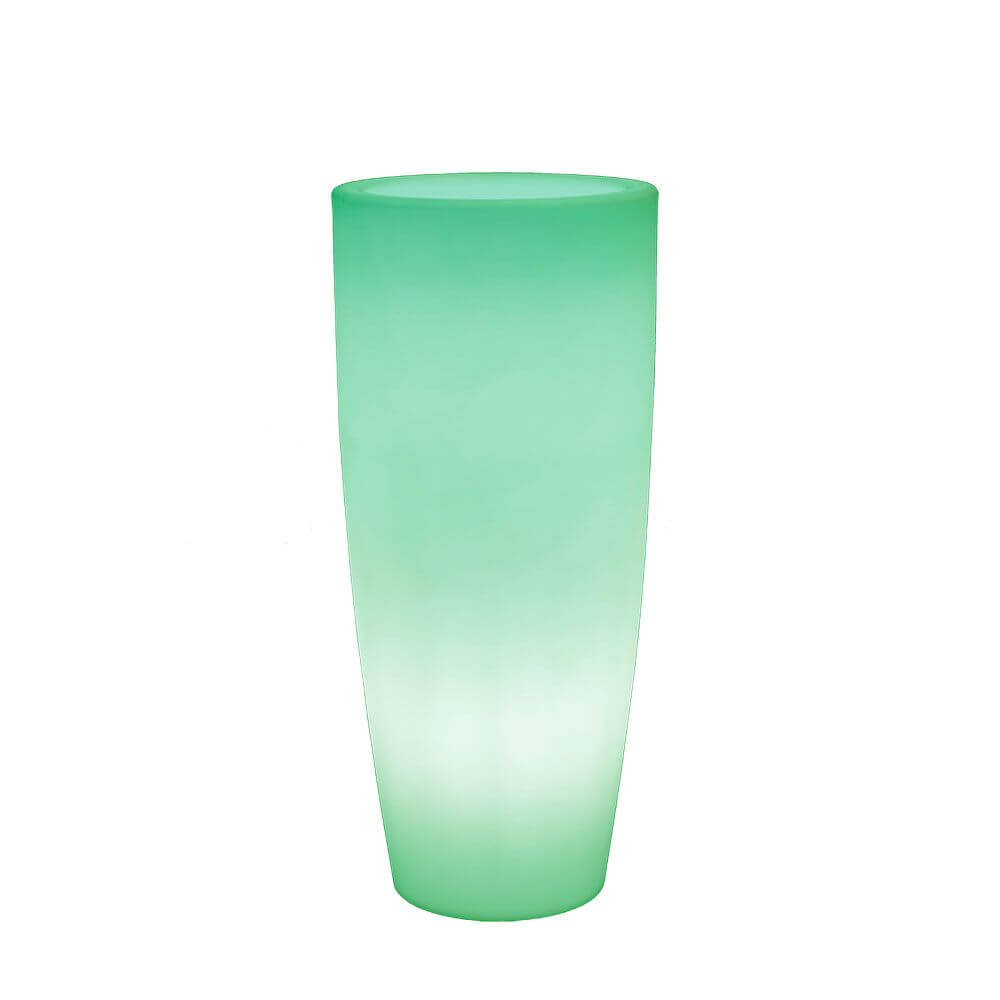 LED beleuchteter Dekotopf Bambu Big in sanftem Grün, ideal für Pflanzen und stimmungsvolle Beleuchtung.