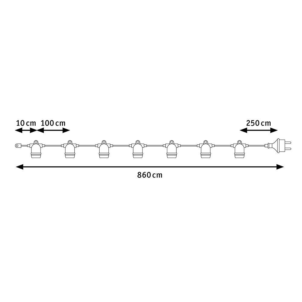 Lichterkette 8,6m 7-flammig Schwarz IP44