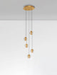 Alt Tag: Licio LED Pendelleuchte 5-flammig Ø 31cm 3000K Gold – elegante goldene Hängeleuchte mit fünf Kugelglas-Leuchten