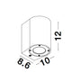 Maßzeichnung der Lido Außenwandleuchte H 12cm GU10 Down IP65 mit Abmessungen von 8.6cm, 10cm und 12cm.