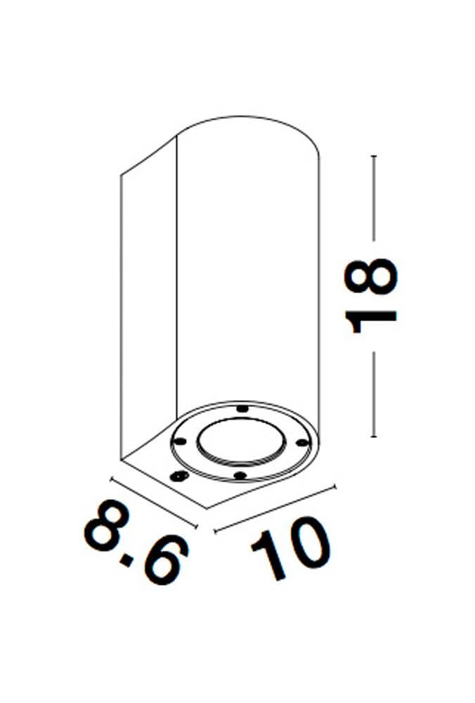 Technische Zeichnung der Lido Außenwandleuchte H 18cm GU10 Up & Down IP65 mit Abmessungen.