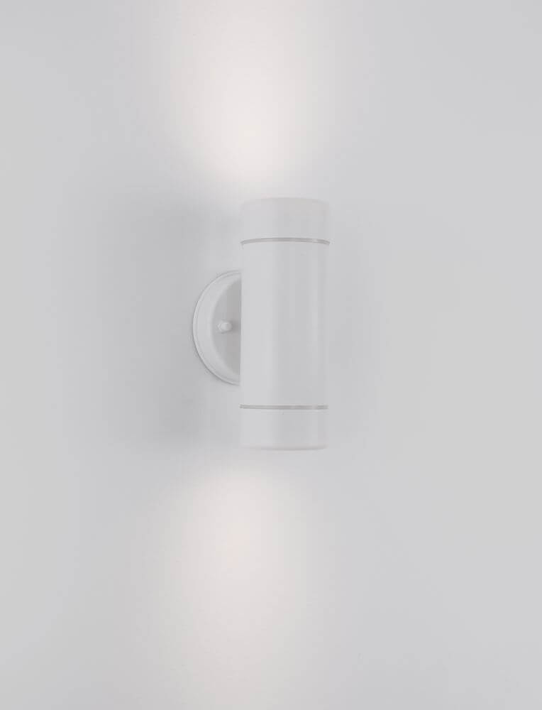 Limbio Außenwandleuchte H 18cm GU10 Up & Down IP54 in modernem Design mit weißer Farbe und zwei Lichtquellen.