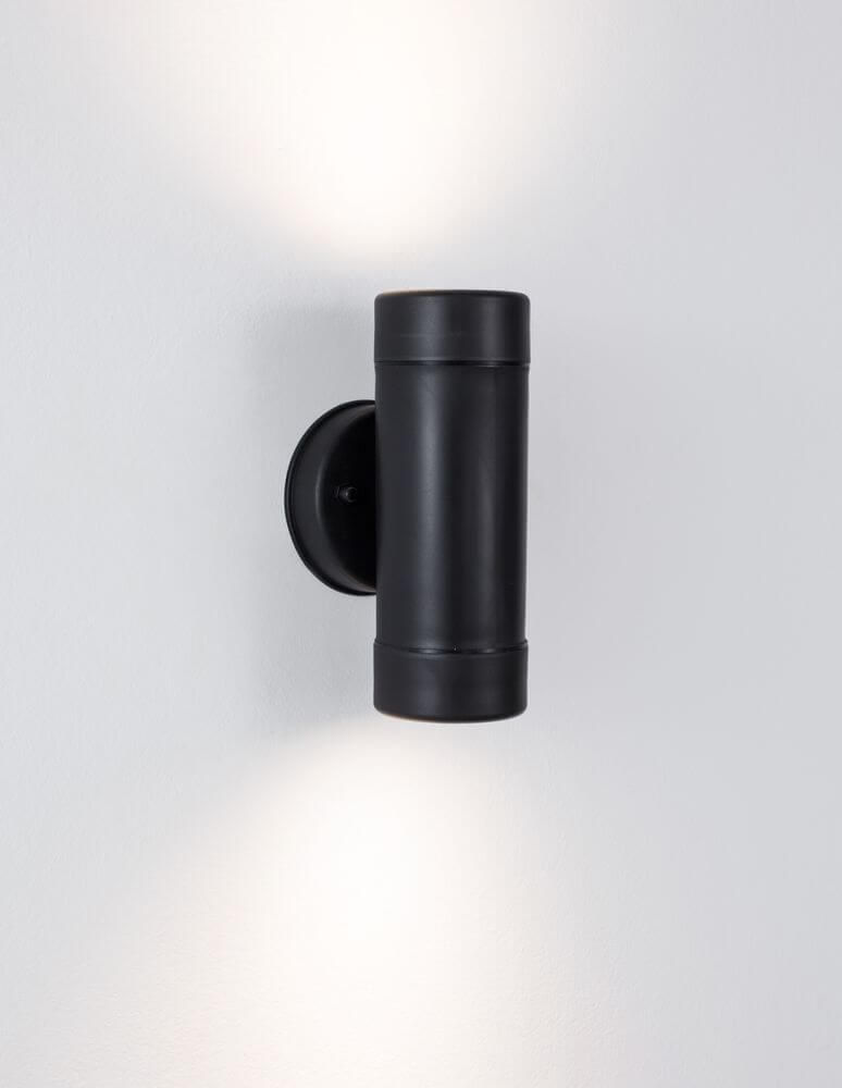 Limbio Außenwandleuchte H 18cm GU10 Up & Down IP54 in modernem Design, schwarze Farbe, zwei Lichtquellen.
