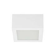 Box SQ LED ceiling light Small with sandblasted diffuser and chrome-plated metal body.