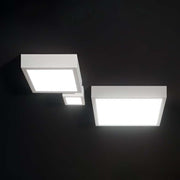 Box SQ LED XL ceiling light in three different sizes with sandblasted diffuser on a black background.