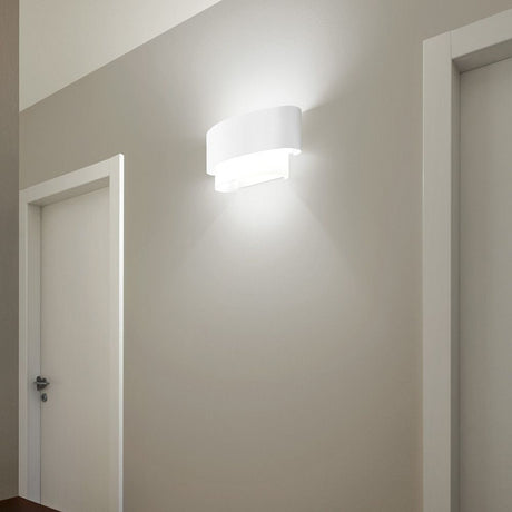 Matrioska W wall light Mini on a wall with two doors, modern design and soft lighting.