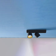 Minion S2 LED ceiling light mounted on a blue ceiling, with two adjustable light sources.