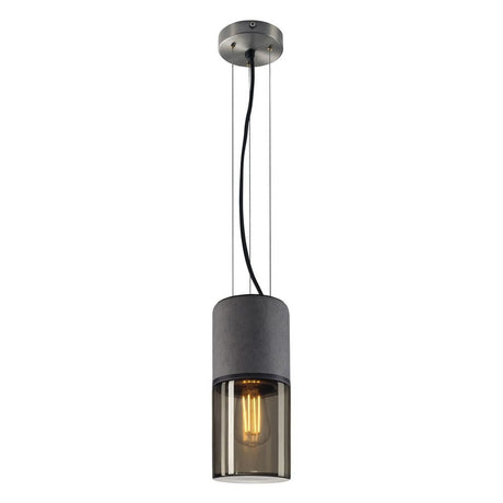Lisenne Pendelleuchte in Rauchglas-Optik mit Basalt-Unterbau und E27 Sockel, modern und elegant