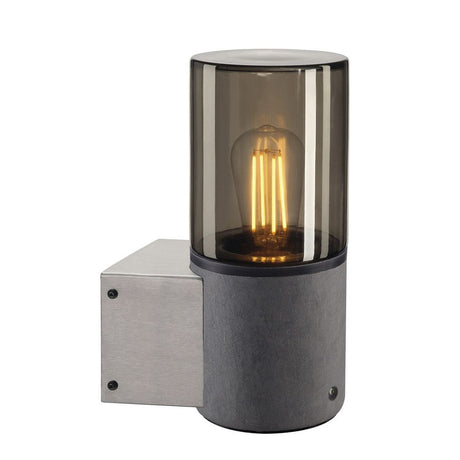 Lisenne Wandleuchte Rauchglas mit Basalt-Unterbau und E27-Sockel, moderne Wandlampe in Rauchglas-Optik