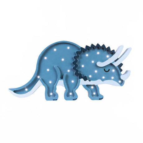 Kinder Wand- & Tischleuchte Dino Triceratops in blauer Farbe mit Lichtern.