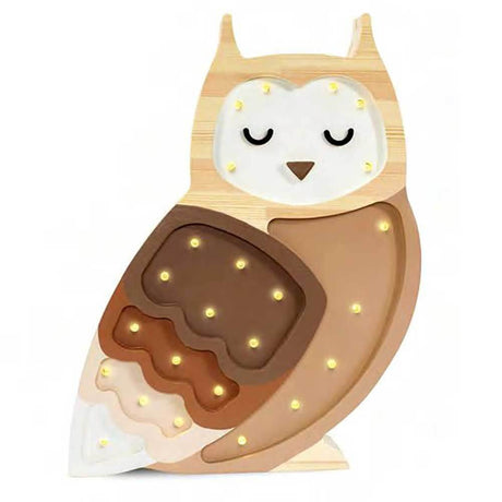 Kinder Wand- & Tischleuchte Eule, Holzlampe in Eulenform mit Dimmer und Timer.