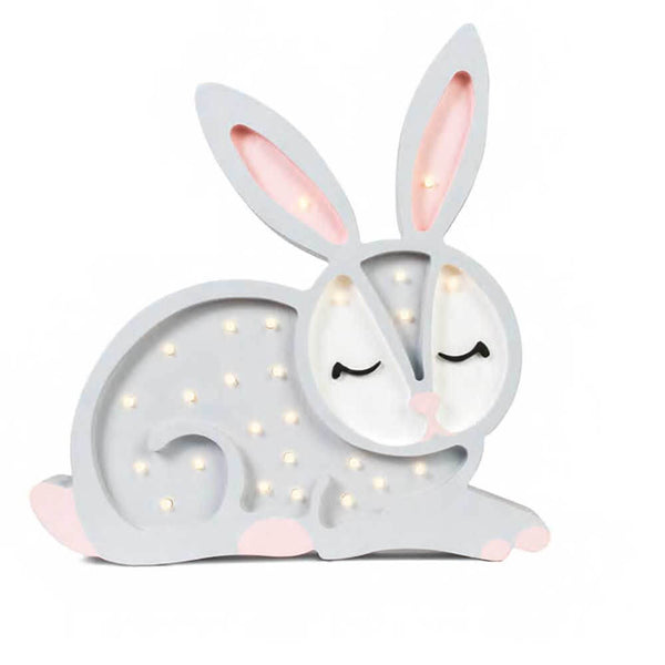 Kinder Wand- & Tischleuchte Hase in Form eines hölzernen Häschens mit Dimmer und Fernbedienung.