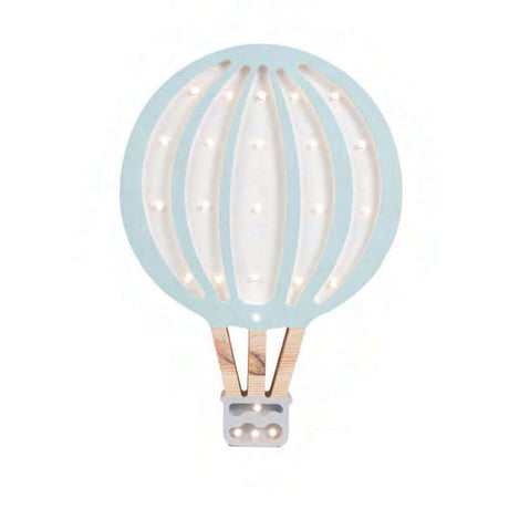 Kinder Wand- & Tischleuchte Heißluftballon in blauer Holzlampe mit Dimmer und Fernbedienung.