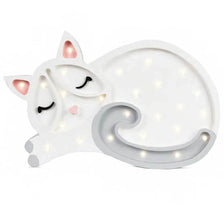 Kinder Wand- & Tischleuchte Katze – Hölzerne LED-Lampe in Form eines schlafenden Kätzchens.