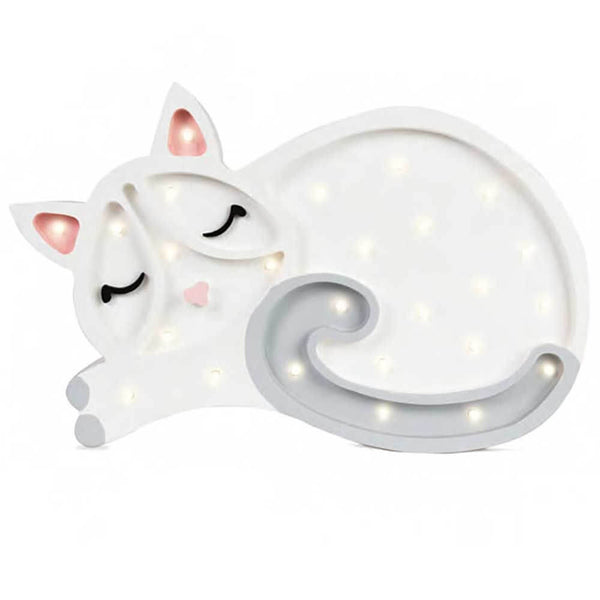 Kinder Wand- & Tischleuchte Katze – Hölzerne LED-Lampe in Form eines schlafenden Kätzchens.