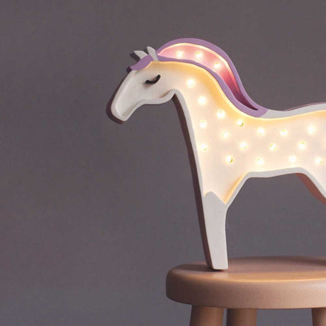 Kinder Wand- & Tischleuchte Pferd in Holzform mit dimmbarem Licht und Fernbedienung.