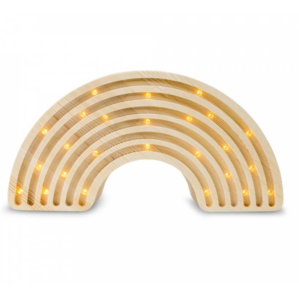 Holzlampe in Regenbogenform mit Dimmer und Fernbedienung für sanftes Licht.