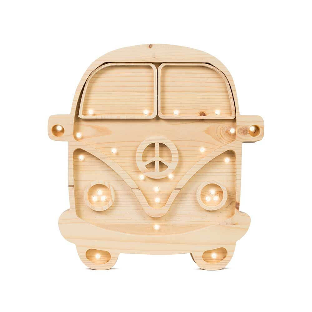 Kinder Wand- & Tischleuchte Van aus Holz mit integrierten Lichtern für Kinderzimmer.