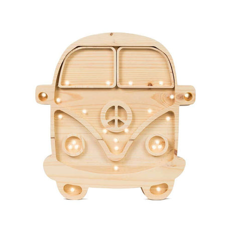Kinder Wand- & Tischleuchte Van aus Holz mit integrierten Lichtern für Kinderzimmer.
