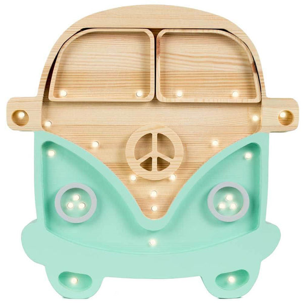 Children's wall & table lamp Van in the shape of a wooden van with dimmer and remote control.
