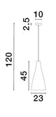 Technische Zeichnung der Livtar Pendelleuchte E27 Ø 23cm mit Abmessungen.