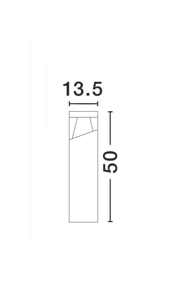 Maßzeichnung der Lock LED Außenpollerleuchte 3000, 4000K Dunkelgrau IP54 mit Abmessungen 13,5 cm x 50 cm.