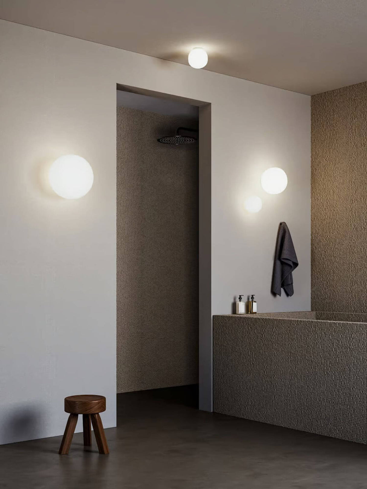Lodes Volum LED Wand- & Deckenleuchte Dimmbar IP54 Weiß in modernem Badezimmer-Design mit eleganter Beleuchtung.