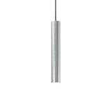 Pendelleuchte Look in echtem Blattsilber, zylindrisch, Ø 6cm, minimalistische Design für Wohnraumbeleuchtung.