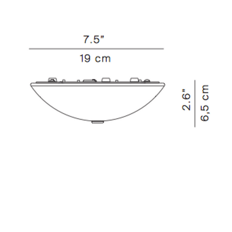 Luceplan Archetype Deckenbaldachin Dimmbar Maßzeichnung mit Durchmesser 19 cm und Höhe 6,5 cm.