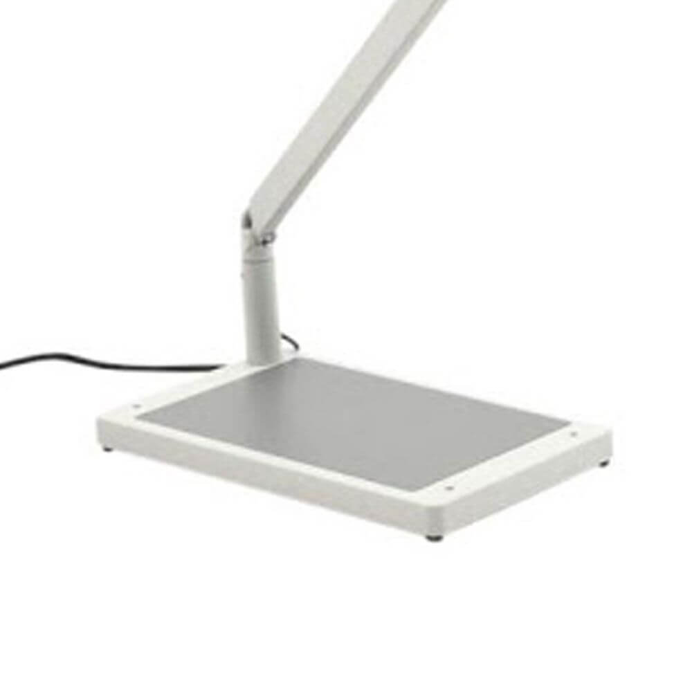 Luceplan Bap Tischfuß mit grauer Ablage und verstellbarem Arm für LEDs.