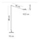 Luceplan Berenice Stehlampe mit Maßen: 80 cm hoch, 30 cm Arm, 10,2 cm Leuchtkopf, 15 cm Sockel.