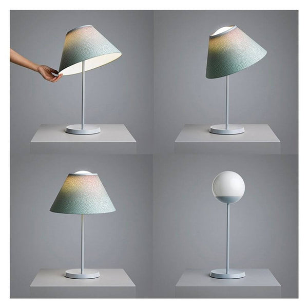 Luceplan Cappuccina LED lampe de table (Body) dimmable 12W 2700K sous quatre angles, avec un accent particulier sur l’abat-jour unique.
