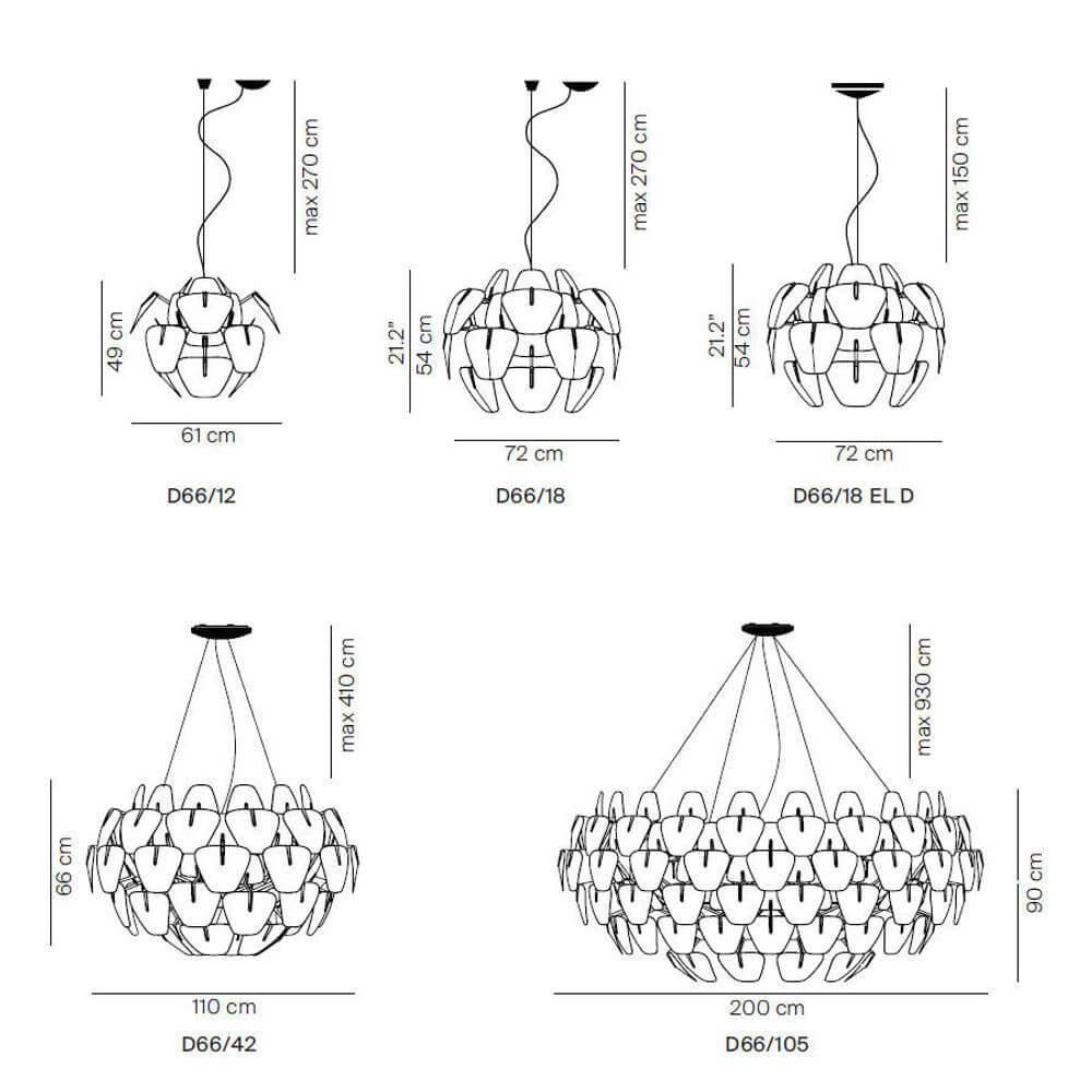 Luceplan Hängelampe Hope Ø 72cm klar Maße und Designs der Pendelleuchte in verschiedenen Variationen.