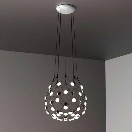 Luceplan LED Hängelampe Mesh Ø 55cm, max. 100cm, moderne Pendelleuchte mit flexiblem Drahtgitter und dimmbarem Licht.