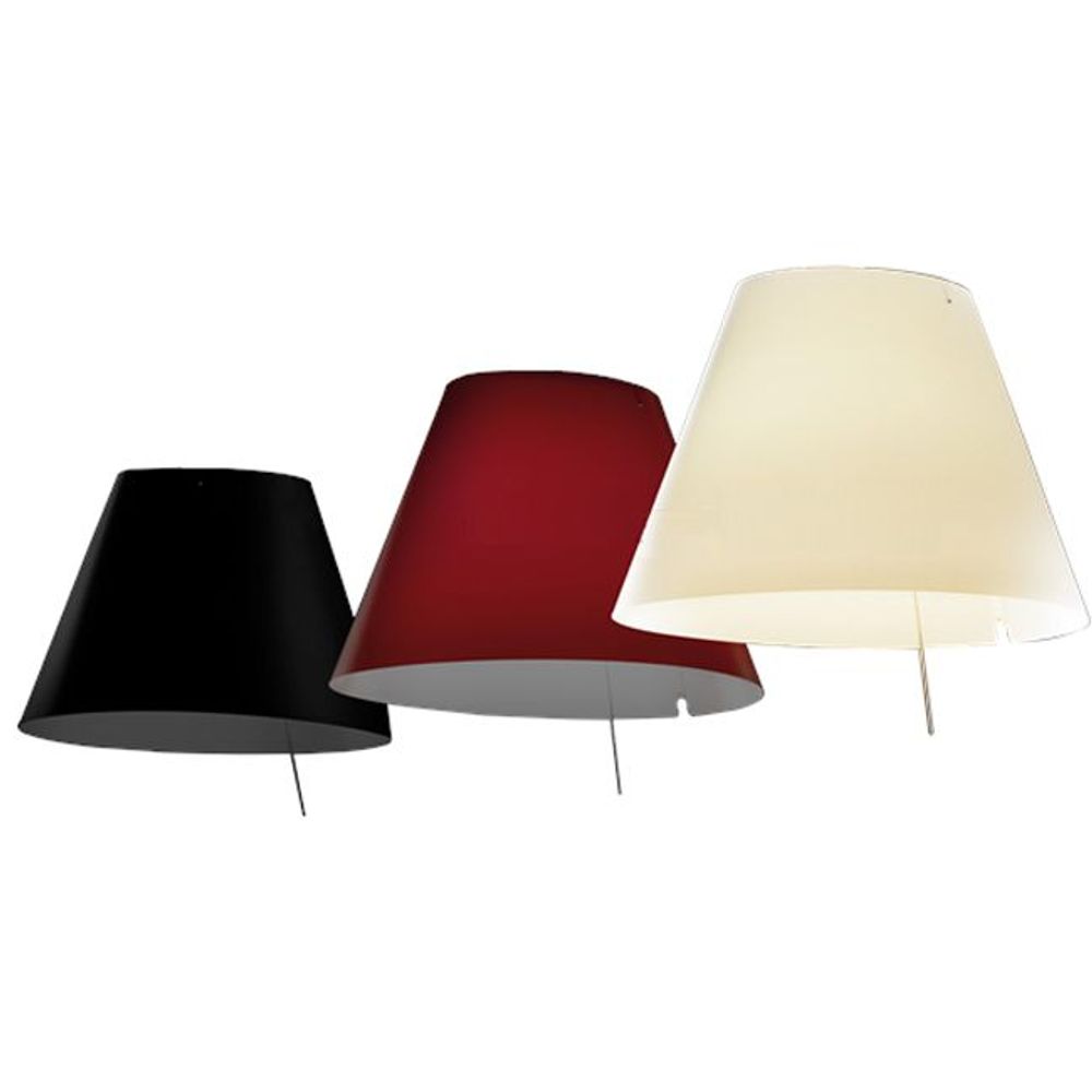 Drei Lampenschirme für Luceplan Lady Costanza in Rot, Schwarz und Weiß, Ø 50 cm.