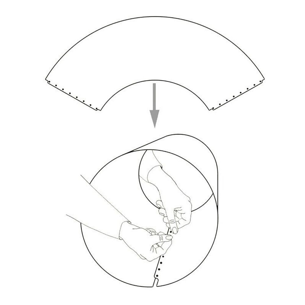 Diagramm zur Montage des Luceplan Lady Costanza Lampenschirms mit 50 cm Durchmesser.