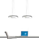 Luceplan Lightdisc Abhängekit für Ø 40er-Version im Einsatz über einem modernen Schreibtisch mit Laptop.