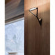 Luceplan Wandlampe Lola Lichtwirkung drehbar an einer Holzwand, zeigt modernes Design und Lichtakzent.
