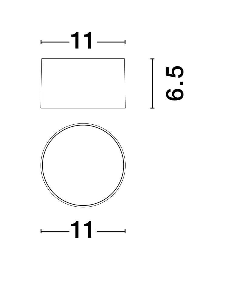 Größenskizze der Luldo LED Deckenleuchte Ø 11cm, Höhe 6,5cm, ideal für modernes Raumdesign.