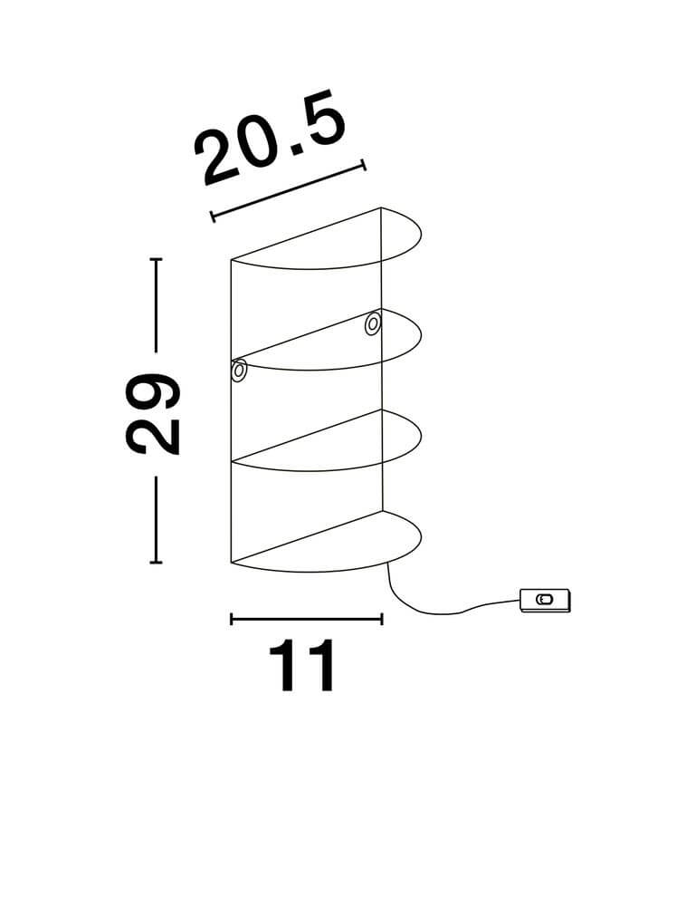 Lum Wandleuchte Natur: technische Zeichnung mit Maßen und Schalter für die Wandlampe.