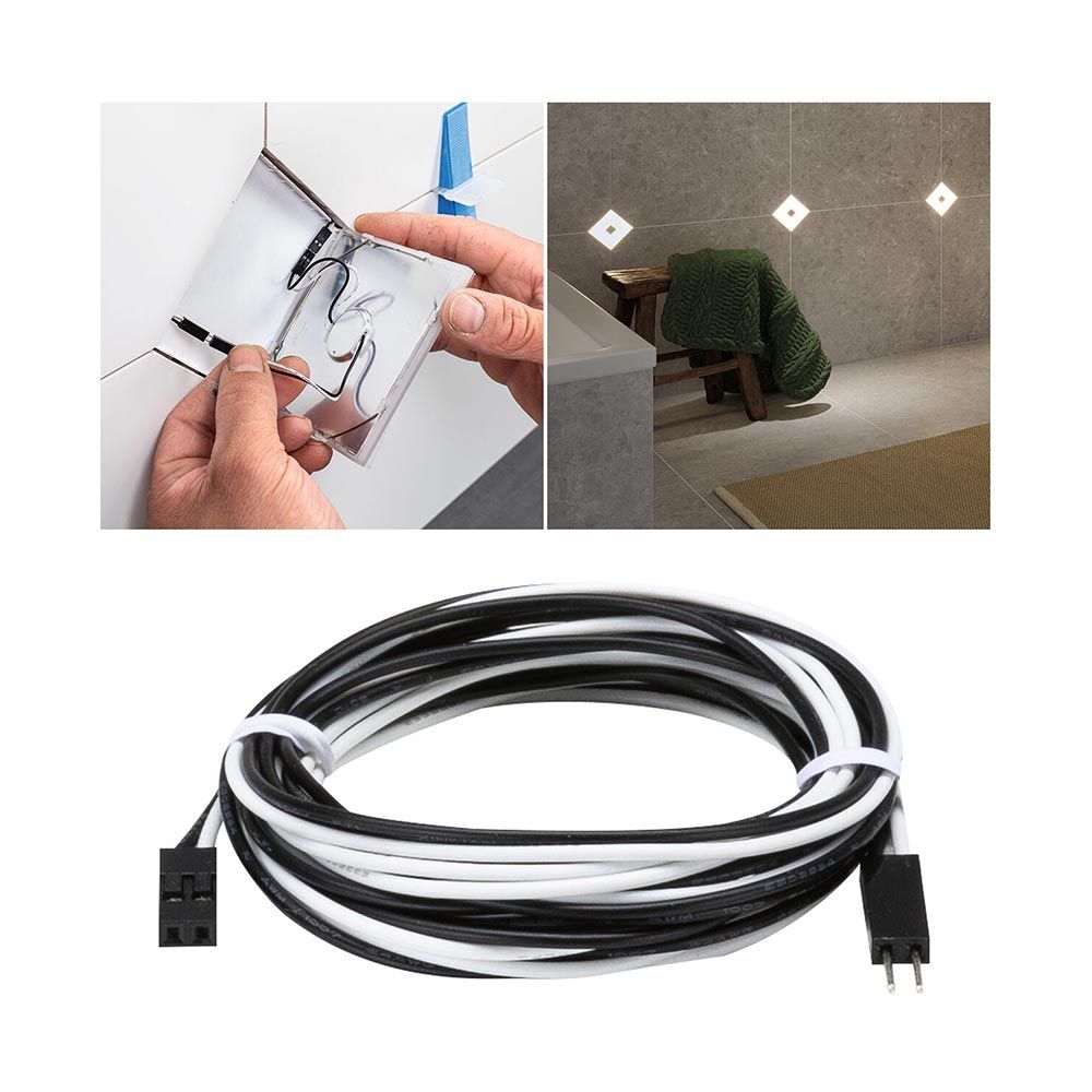 Lumiili kaapeli neliön lämmin valkoinen 1,9m musta