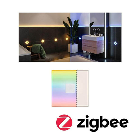 LumiTiles LED Fliesen Square Einzelfliese Metall Kunststoff, Weiß im modernen Badezimmer mit RGBW-Beleuchtung