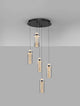 Lune LED Pendelleuchte 5-flammig Ø 34cm 3000K Schwarz, Chrom in elegantem Glamour-Stil mit Glaslampenschirmen.