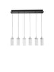 Lune LED Pendelleuchte 6-flammig 3000K Schwarz, Chrom mit 6 Glaslampenschirmen und schwarzem Dachhimmel.