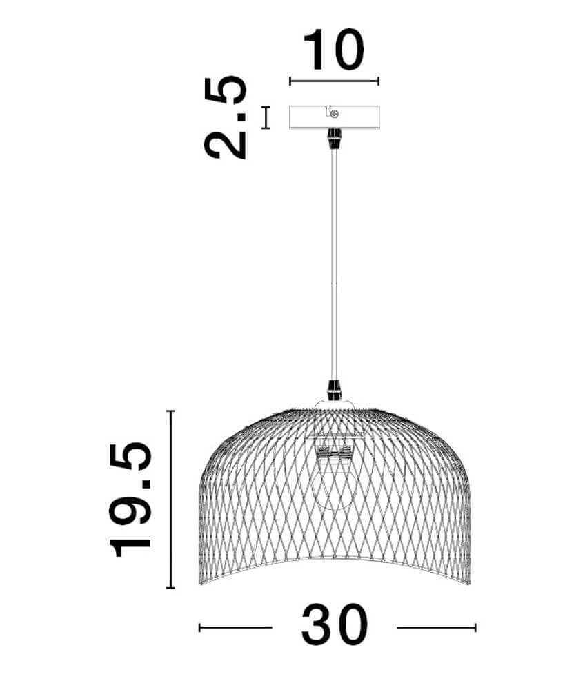 Lyron Pendelleuchte Ø 30cm weiße Netzschirm Pendelleuchte mit Naturholz-Akzent, Maße 30x19,5x2,5 cm