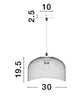 Lyron Pendelleuchte Ø 30cm weiße Netzschirm Pendelleuchte mit Naturholz-Akzent, Maße 30x19,5x2,5 cm